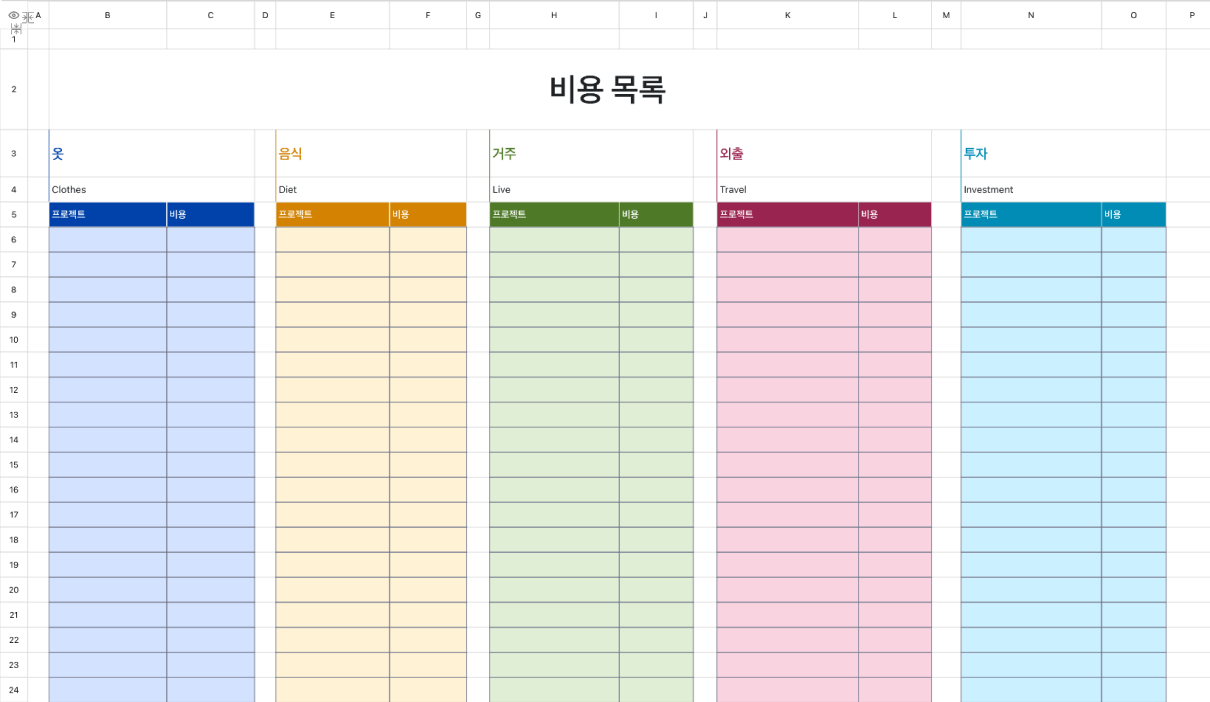 비용 목록